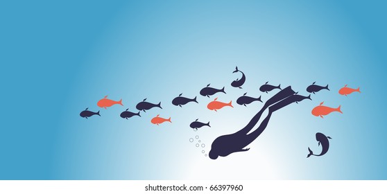 under water together with fish