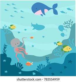 Under Water World Illustration Vector