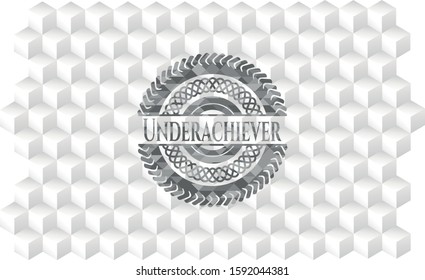 Underachiever realistic grey emblem with cube white background