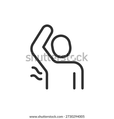 Underarm odor, linear icon. Body odor and hygiene problem. Line with editable stroke.