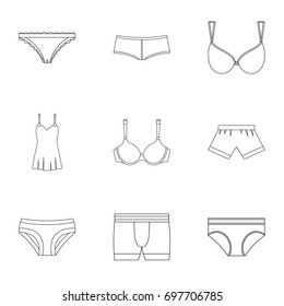 Underclothes icon set. Outline style set of 9 underclothes vector icons for web isolated on white background