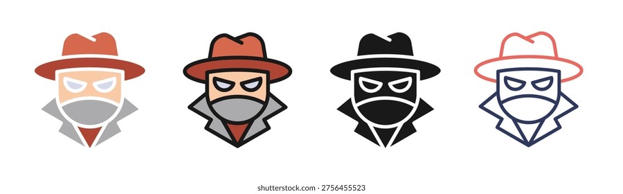 Undercover Agent icon set multiple style collection