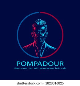 Motif souillé de pompadour, ligne de logo de l'homme, portrait pop-art coloré, arrière-plan sombre. Illustration vectorielle abstraite.