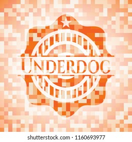 Underdog abstract emblem, orange mosaic background