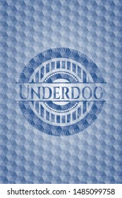 Underdog blue hexagon emblem. Vector Illustration. Detailed.
