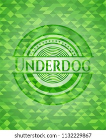 Underdog green emblem. Mosaic background