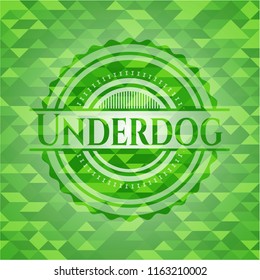 Underdog green emblem with triangle mosaic background