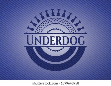 Underdog jean or denim emblem or badge background. Vector Illustration. Detailed.