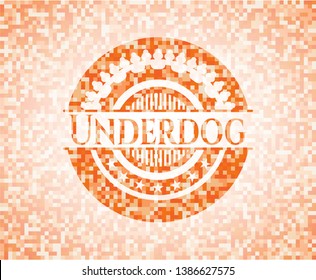 Underdog orange tile background illustration. Square geometric mosaic seamless pattern with emblem inside.