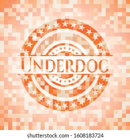 Underdog orange tile background illustration. Square geometric mosaic seamless pattern with emblem inside.