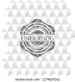 Underdog realistic grey emblem with cube white background