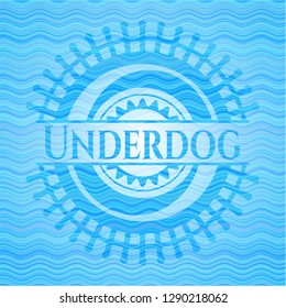 Underdog sky blue water wave badge background.