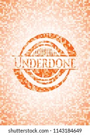 Underdone abstract emblem, orange mosaic background