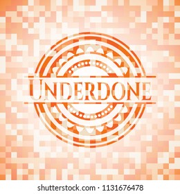 Underdone abstract orange mosaic emblem with background