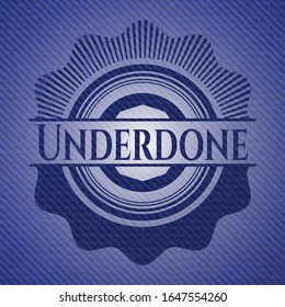 Underdone emblem with jean texture. Vector Illustration. Detailed.