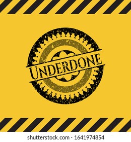 Underdone grunge black emblem with yellow background, warning sign. Vector Illustration. Detailed.