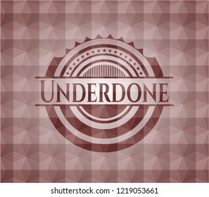 Underdone red emblem or badge with geometric pattern background. Seamless.