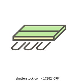 Underfloor heating and cooling. Also call radiant heating system and cover with wood floor material to heat your home. Systems using water is circulated through copper tubing. Vector illustration icon