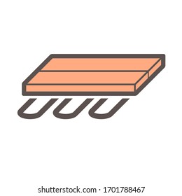 Underfloor Heating And Cooling System. Also Call Radiant Heating System. That Cover With Wood Floor Material To Heat Your Home By Use Water To Circulated Through Copper Tubing. Vector  Icon Design.