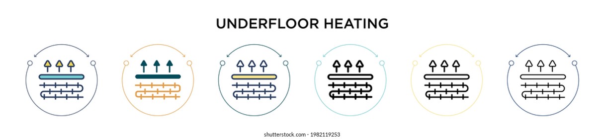 Underfloor heating icon in filled, thin line, outline and stroke style. Vector illustration of two colored and black underfloor heating vector icons designs can be used for mobile, ui, web