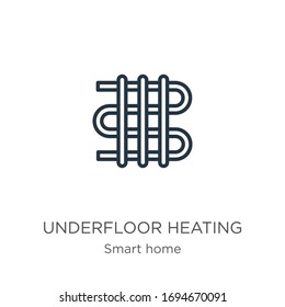 Underfloor heating icon. Thin linear underfloor heating outline icon isolated on white background from smart home collection. Line vector sign, symbol for web and mobile