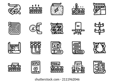 Underfloor heating system line vector doodle simple icon set