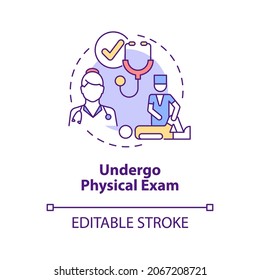 Undergo Physical Exam Concept Icon. Health Care Treatment. Hospital Check. Physiotherapy Abstract Idea Thin Line Illustration. Vector Isolated Outline Color Drawing. Editable Stroke