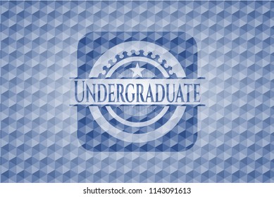Undergraduate blue emblem or badge with geometric pattern background.