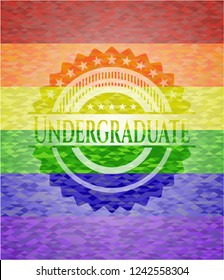 Undergraduate on mosaic background with the colors of the LGBT flag