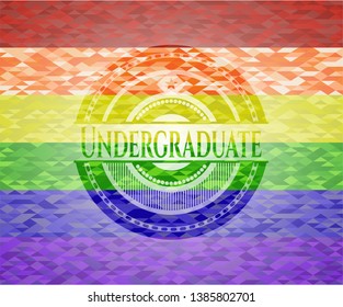 Undergraduate on mosaic background with the colors of the LGBT flag