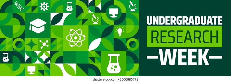 Undergraduate Research Week geometric shape pattern background banner or poster design template. observed every year in  April. Holiday concept. Use to any Template, card, poster, placard, template.