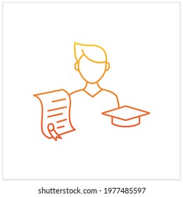 Undergraduate student gradient icon. Personal growth. Education process. Bachelor degree. Person studying. Isolated vector illustration.Suitable to banners, mobile apps and presentation