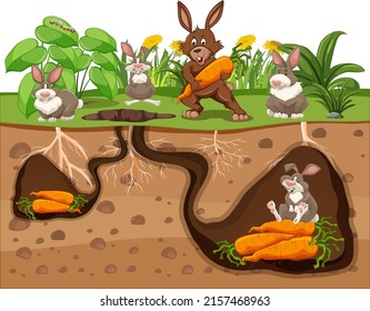 Underground animal hole in cartoon style illustration