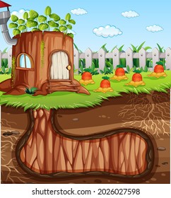 Underground animal hole with ground surface of the garden scene illustration