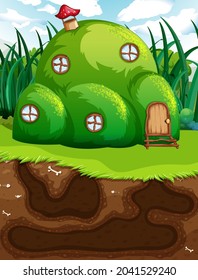 Underground animal hole with ground surface of the garden scene illustration
