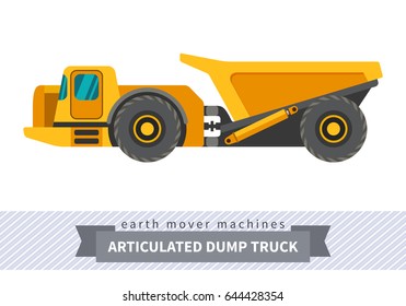 Underground articulated dump truck. Heavy equipment vehicle isolated color vector illustration on white background