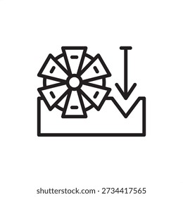 Underground boring machine icon. Tunneling and excavation engineering, representing tunnel boring machines (TBM), subterranean drilling, urban utility construction, and heavy-duty mining hardware.