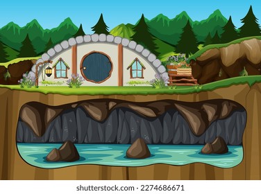 Underground Cave Cartoon Scene illustration