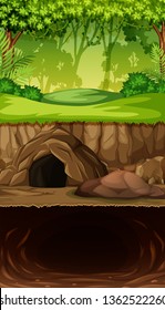 Underground cave in jungle illustration