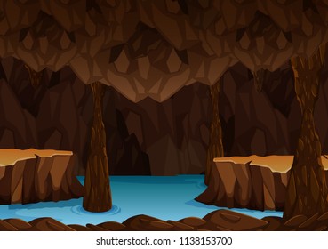 Underground cave with water illustration