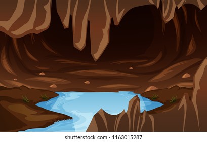 Underground cave with water illustration
