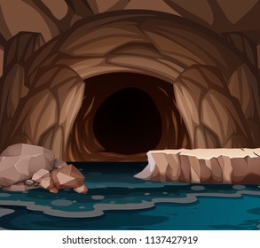 Underground cavern with lake illustration
