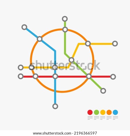 Underground Circle Metro Map or Subway Public Transportation Scheme Isolated on a White Background. Vector illustration