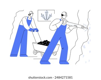 Ilustración vectorial de concepto abstracto de minería de oro subterránea. Grupo de mineros profesionales descubriendo metales preciosos a través de túneles, industria de materias primas, metáfora abstracta de producción de oro.