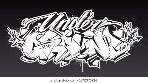 Underground Graffiti Lettering Vector Art. Hand-drawn wild style graffiti letters. Black and white version. Vector illustration.
