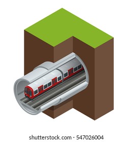 Underground isometric train. Flat 3d isometric high quality city transport icon set. Vector city Subwaytrain collection. Vehicles designed to carry large numbers of passengers.