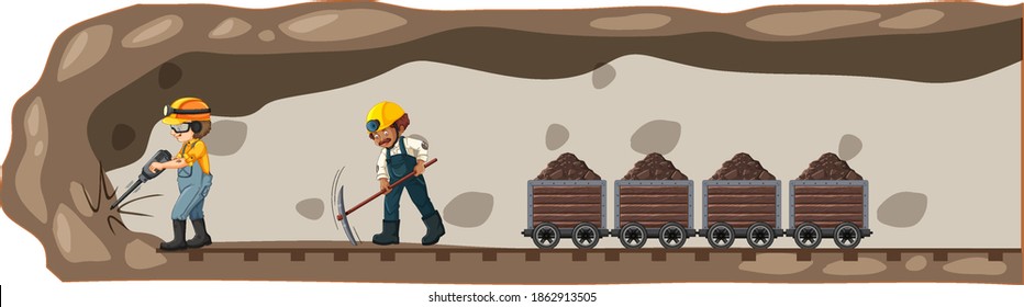 Underground landscape of coal mine illustration