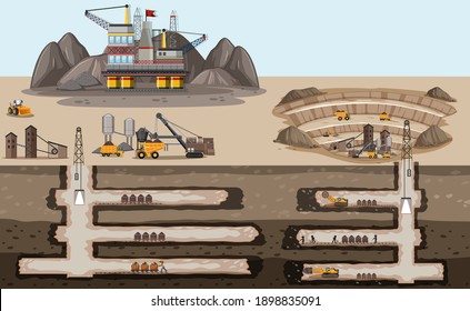 Underground landscape of coal mining illustration