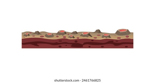 Underground layers of lava and craters with hot magma on top vector illustration