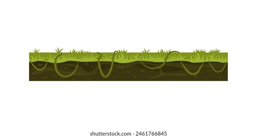 Underground layers of soil and green plants of tropical garden or jungle vector illustration